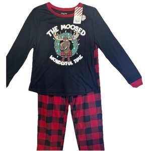 Christmas Moose Pajama Set 2 Piece Long‎ Sleeve Flannel Pants Men's Large NWT